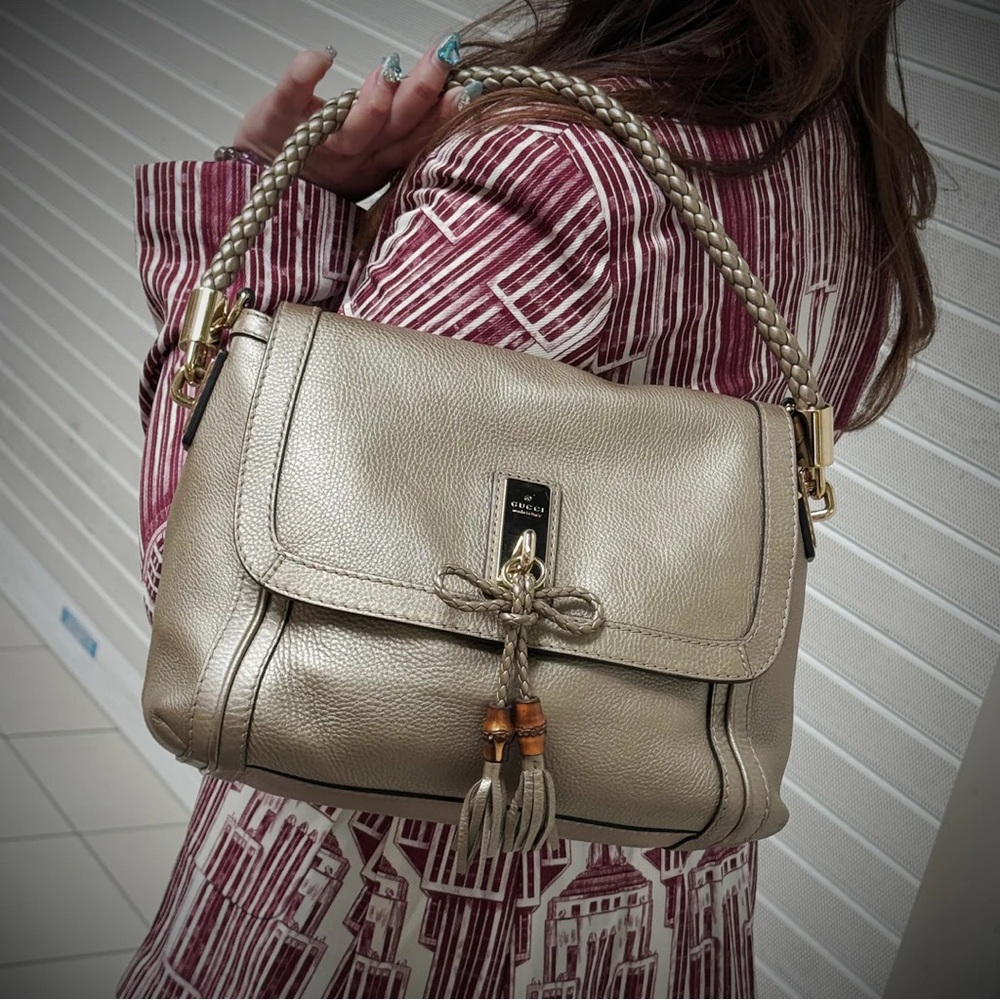 Gucci Gold Leather Braided Handle Bag